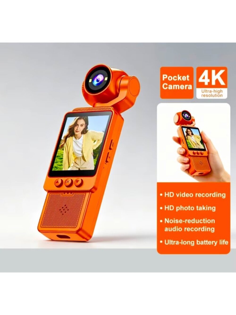 4K Pocket Action Camera WiFi Body Cam Dashcam 270 Rotation Lens 3.1"/8cm Screen